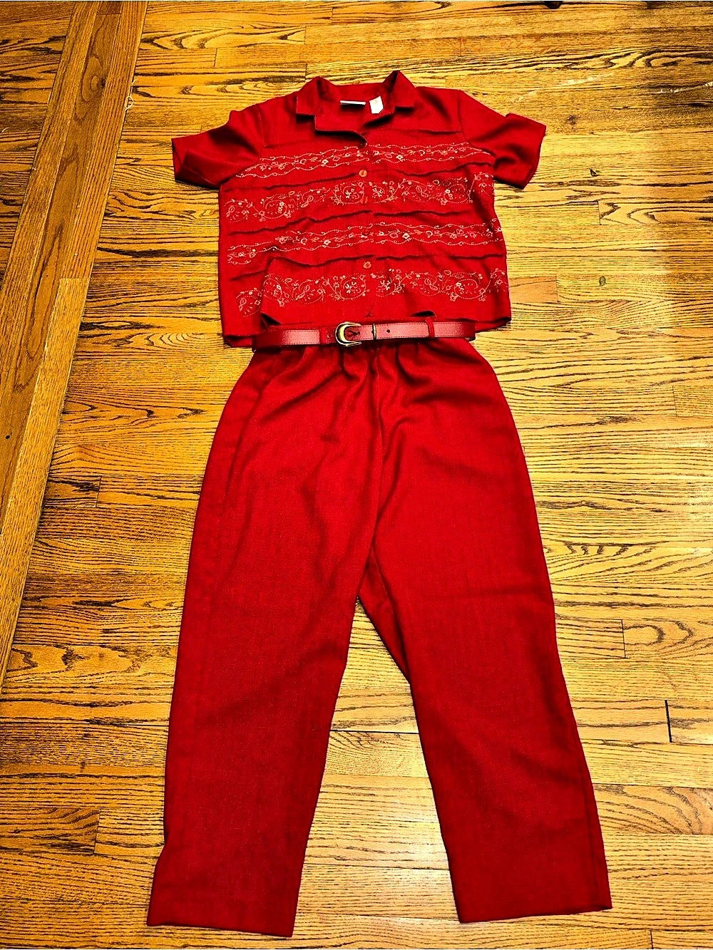 Alfred Dunner Red Paisley Petite P Jumpsuit